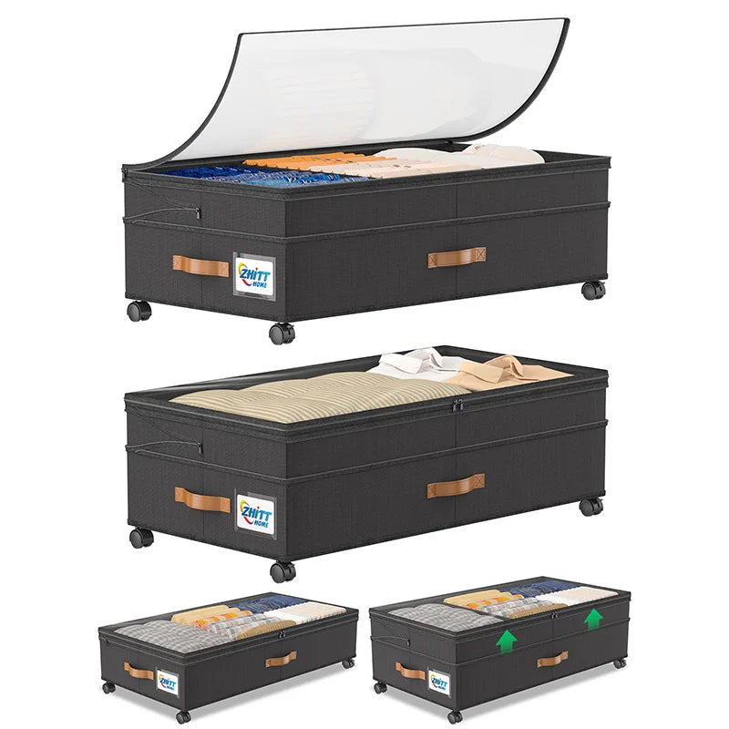 2 pack foldable under bed storage bins with wheels