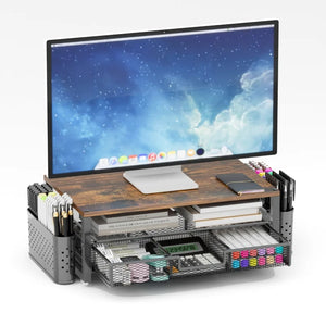 2 tier monitor stand riser with drawer
