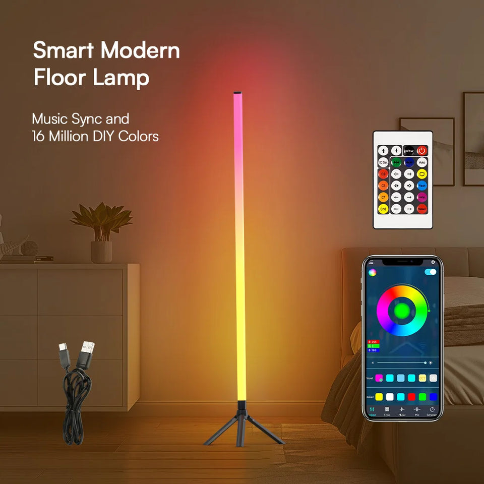 Daybetter RGB Smart Corner Floor Lamp – LED Ambient Mood Light with App & Remote Control, Music Sync for Living Room, Bedroom & Gaming Room