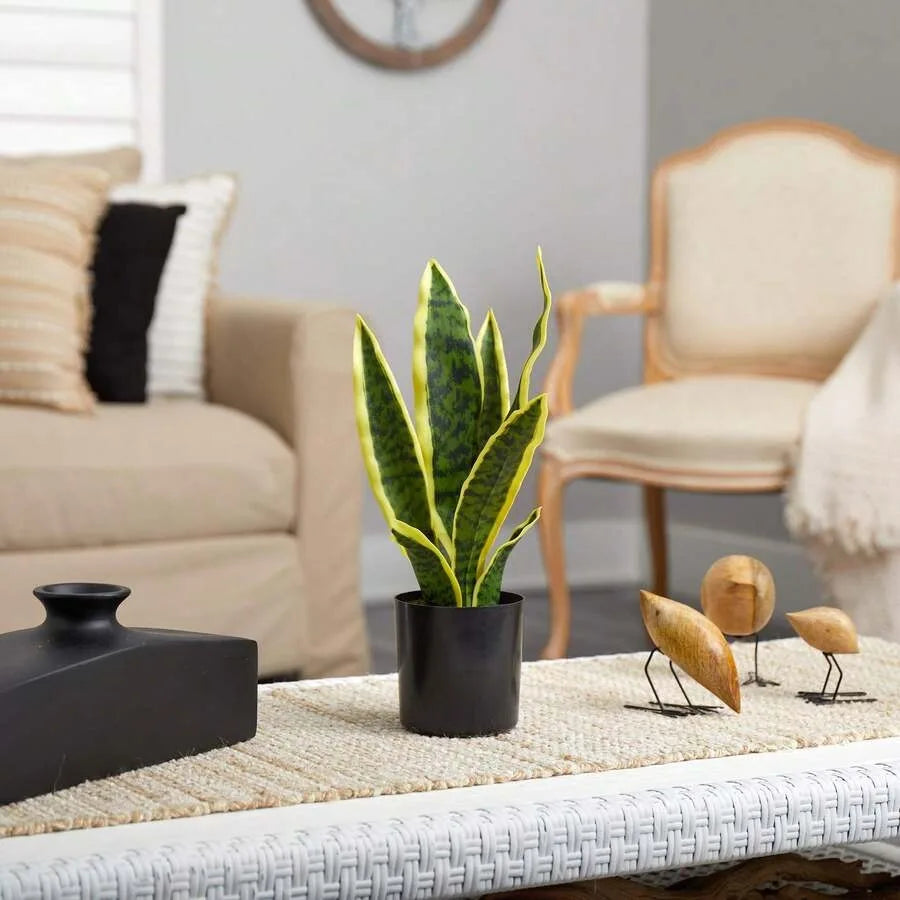 Artificial Snake Plant in White Pot – Faux Sansevieria Trifasciata Indoor Potted Plant for Home, Office, Bedroom & Modern Décor