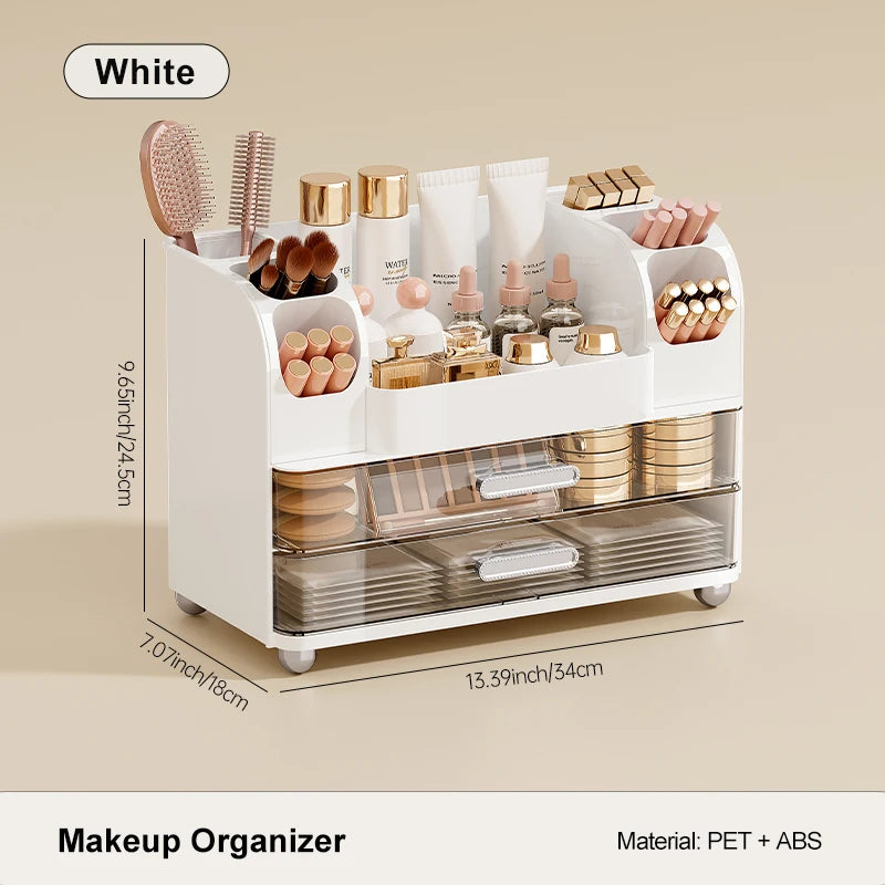 Large Capacity Makeup Organizer with Mirror & Drawers – Multi-Layer Cosmetic Storage Box for Vanity, Bathroom & Bedroom