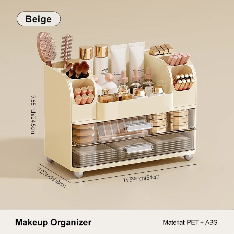 Large Capacity Makeup Organizer with Mirror & Drawers – Multi-Layer Cosmetic Storage Box for Vanity, Bathroom & Bedroom