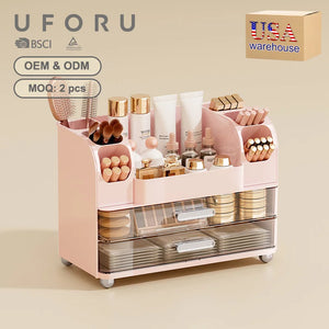 Large Capacity Makeup Organizer with Mirror & Drawers – Multi-Layer Cosmetic Storage Box for Vanity, Bathroom & Bedroom