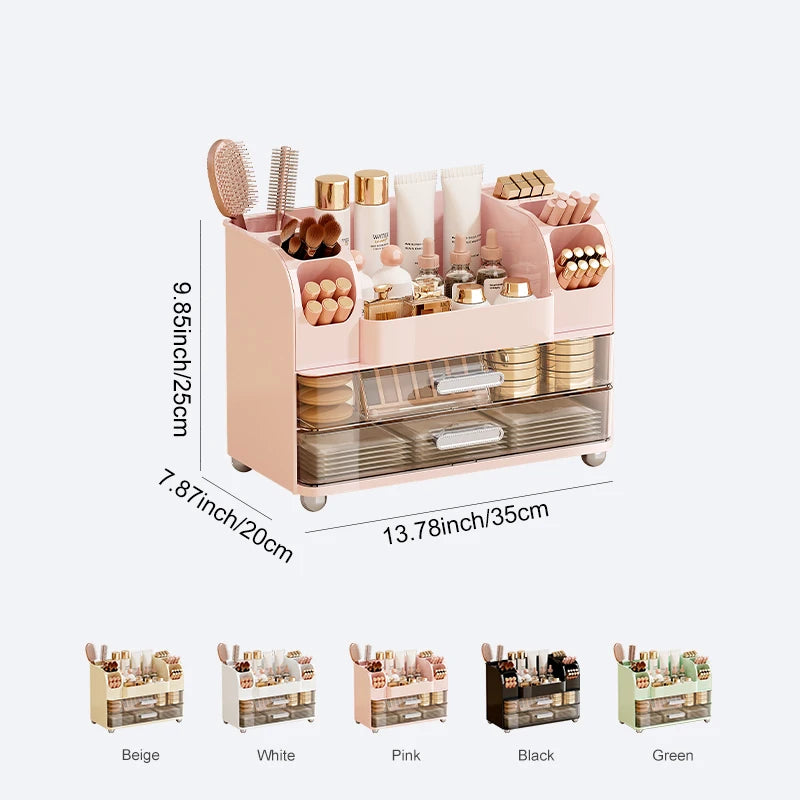 Large Capacity Makeup Organizer with Mirror & Drawers – Multi-Layer Cosmetic Storage Box for Vanity, Bathroom & Bedroom