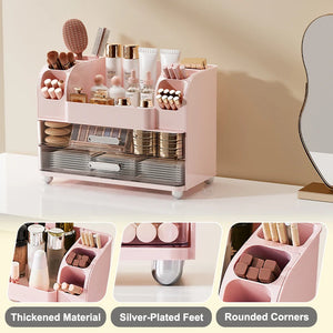 Large Capacity Makeup Organizer with Mirror & Drawers – Multi-Layer Cosmetic Storage Box for Vanity, Bathroom & Bedroom