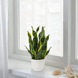 Artificial Snake Plant in White Pot – Faux Sansevieria Trifasciata Indoor Potted Plant for Home, Office, Bedroom & Modern Décor