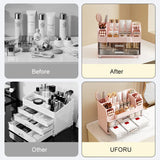 Large Capacity Makeup Organizer with Mirror & Drawers – Multi-Layer Cosmetic Storage Box for Vanity, Bathroom & Bedroom