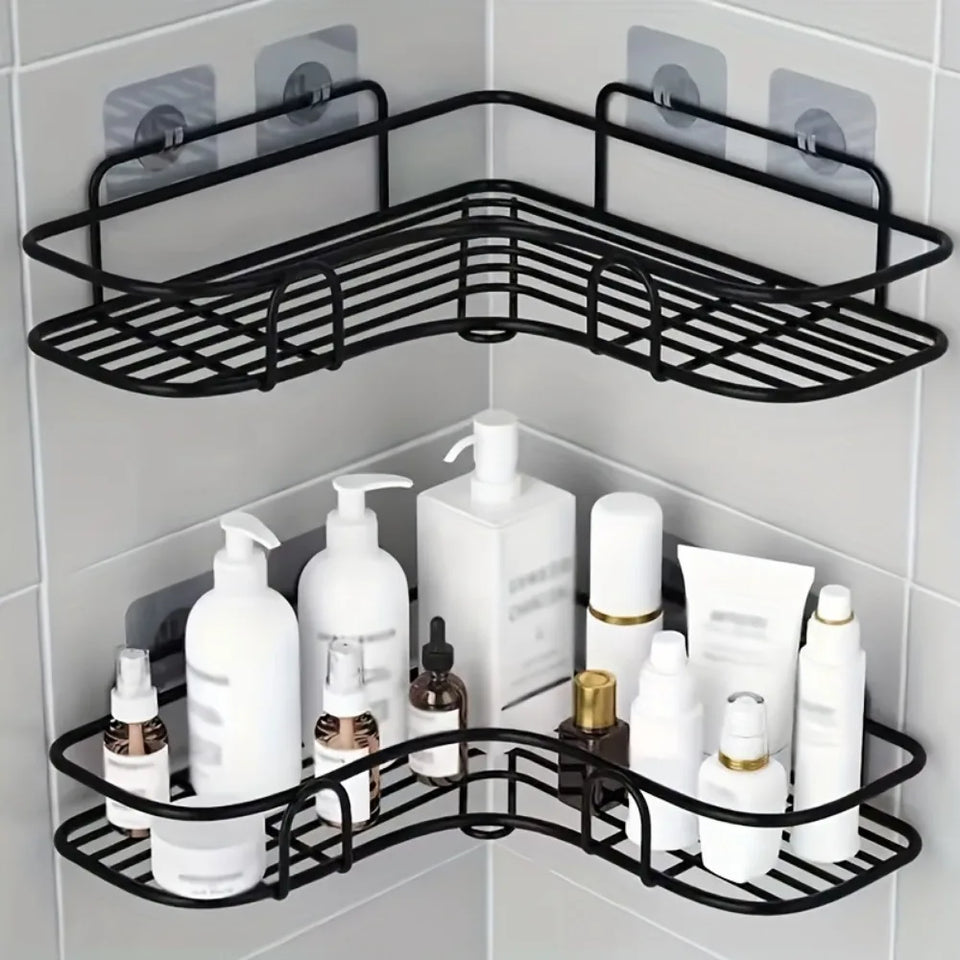 2-Pack Corner Shower Caddy Shelf – No-Drill Wall Mounted Stainless Steel Bathroom Organizer for Shampoo, Soap & Toiletries