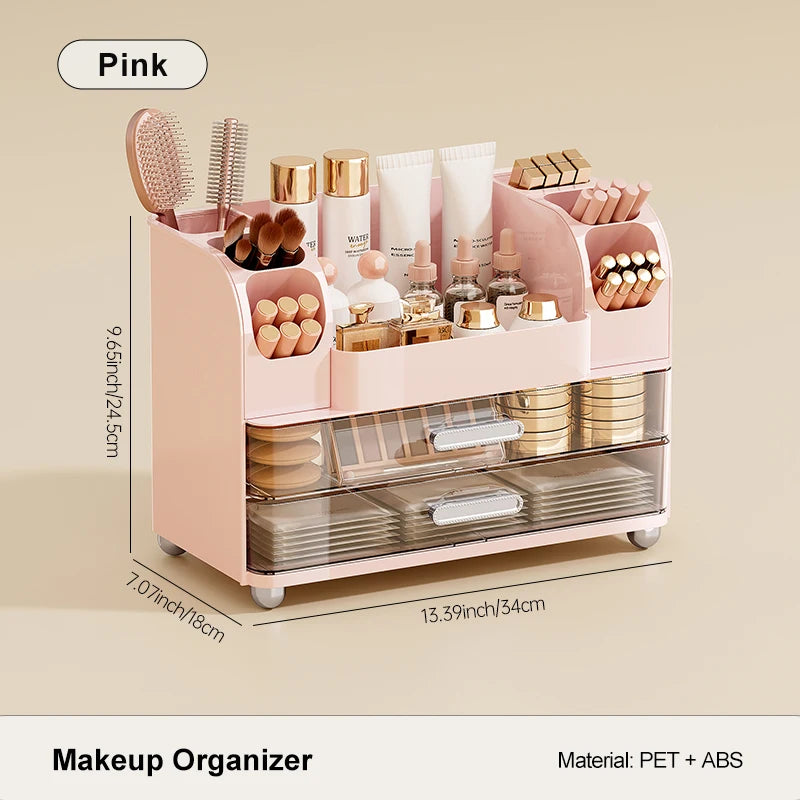 Large Capacity Makeup Organizer with Mirror & Drawers – Multi-Layer Cosmetic Storage Box for Vanity, Bathroom & Bedroom