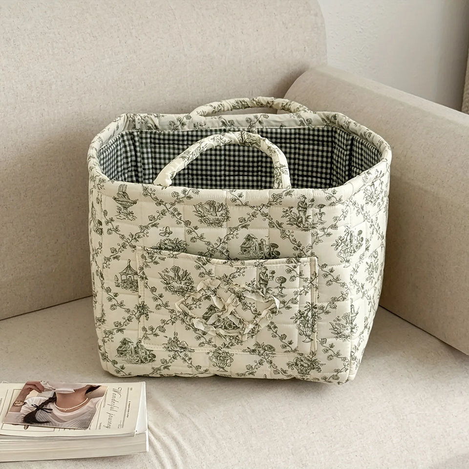 Large Fabric Laundry Basket with Handles – Quilted Linen Hamper for Clothes, Blankets, Towels & Home Organization