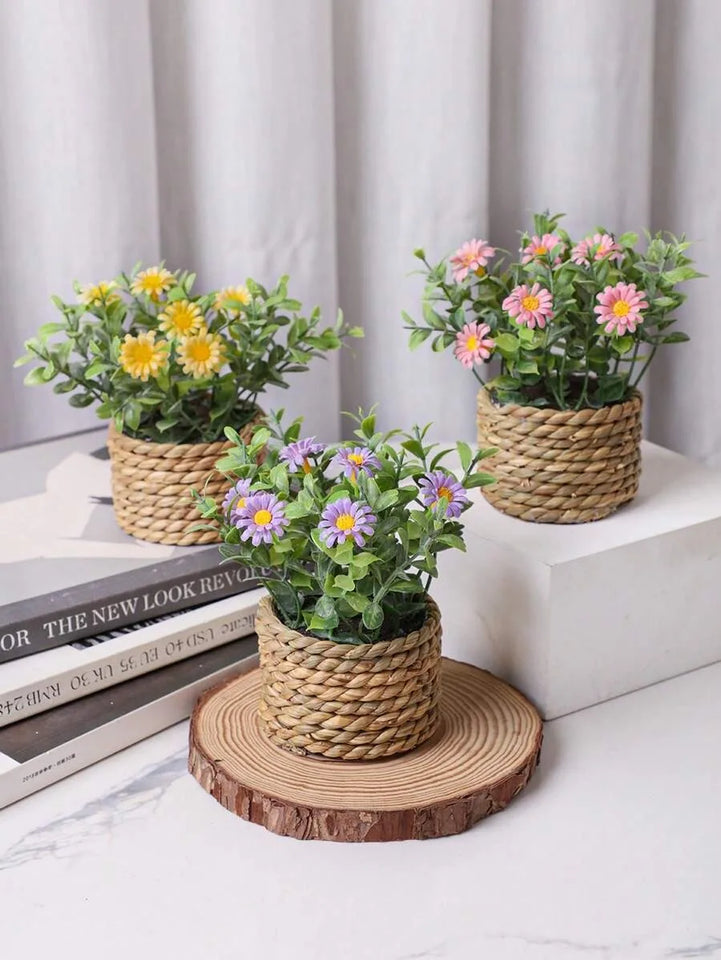 PE artificial daisy flowers in pot