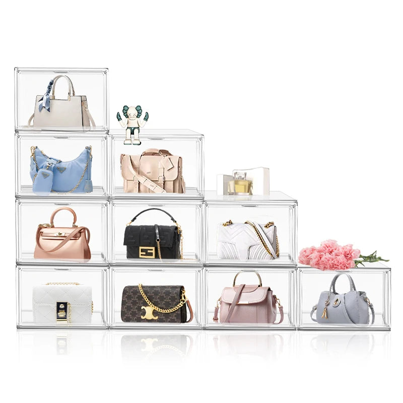 clear handbag storage box with magnetic door