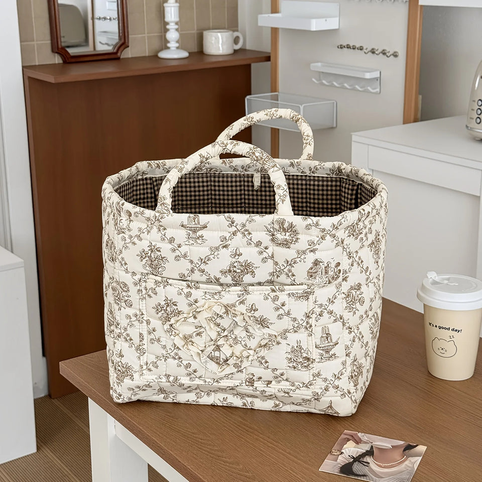 Large Fabric Laundry Basket with Handles – Quilted Linen Hamper for Clothes, Blankets, Towels & Home Organization