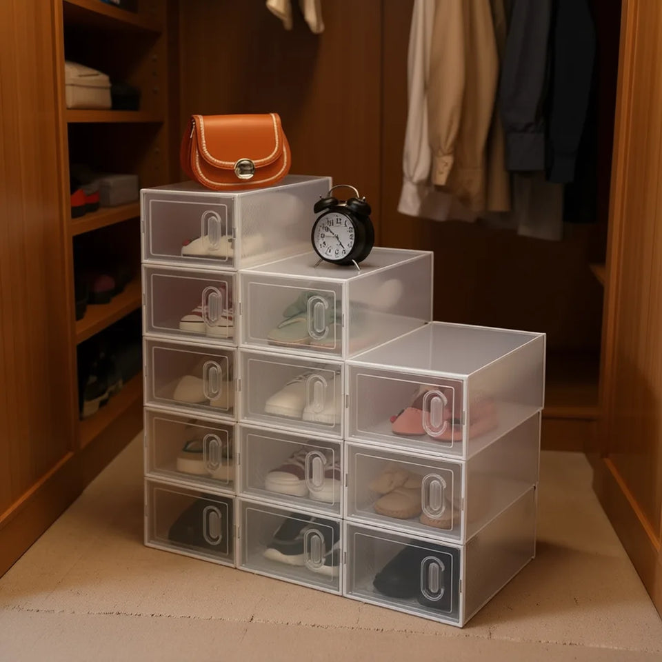plastic shoe organizer with front opening door