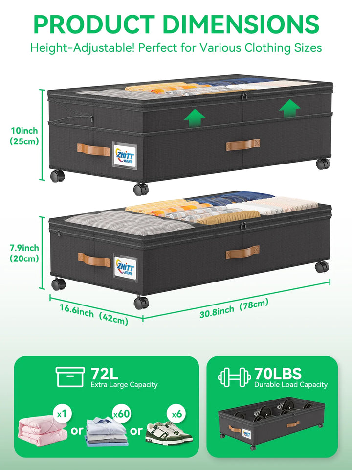 rolling under bed storage organizer with lid