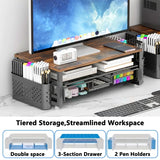 wood and metal monitor stand organizer